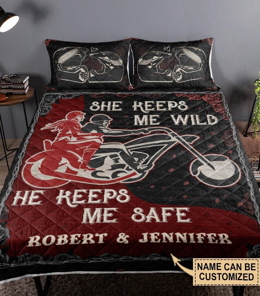 Personalized Motor Couple He Keeps Me Safe Quilt Set