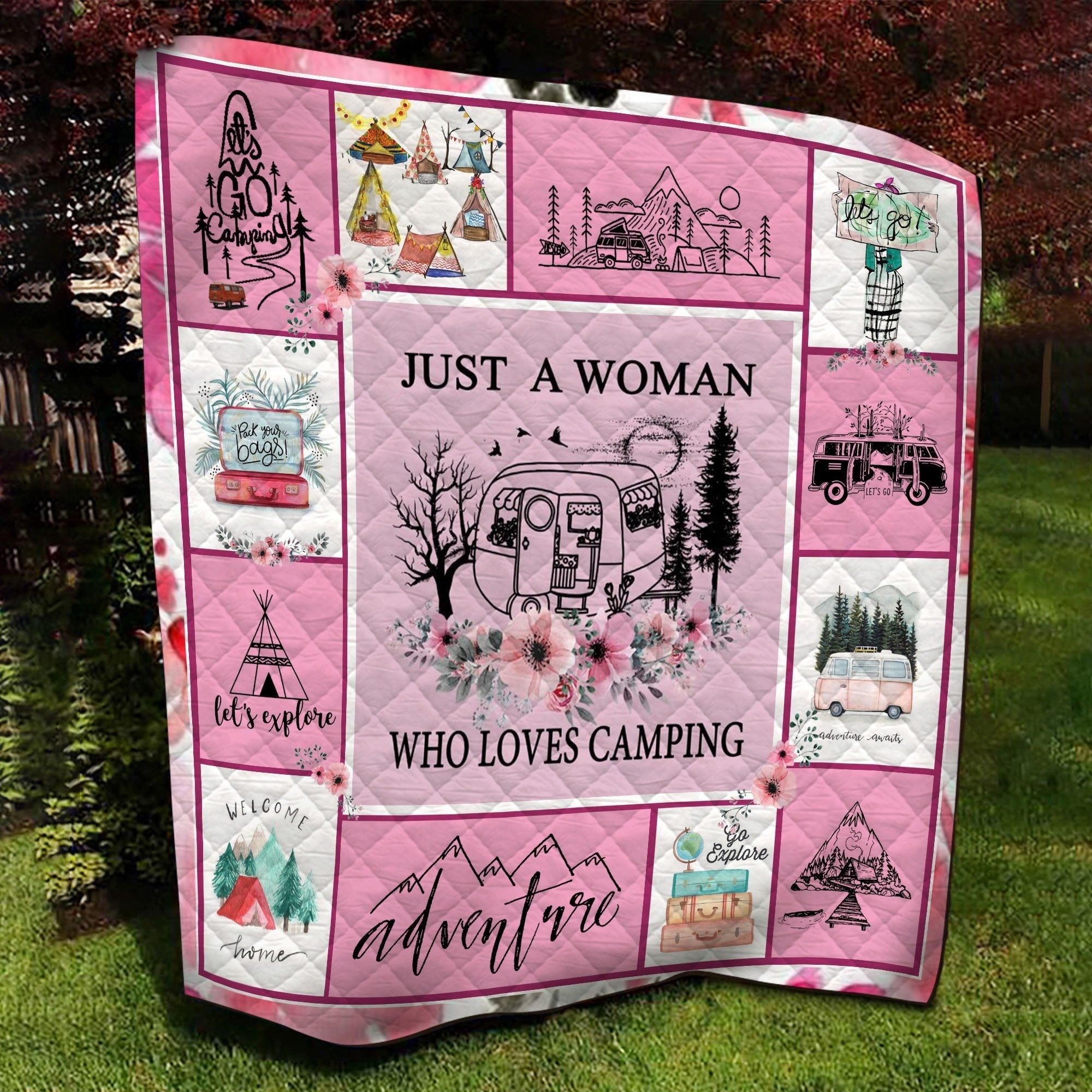 Just A Women Camping Flower Quilt