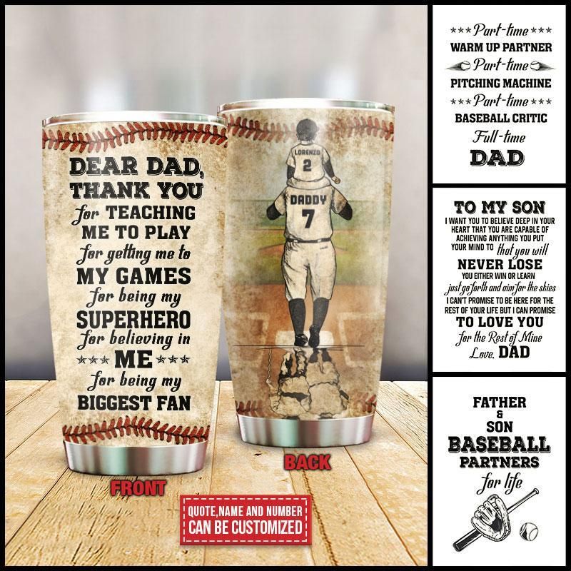 Personalized Baseball Dad And Son Thank You Custom Quote Customized Tumbler