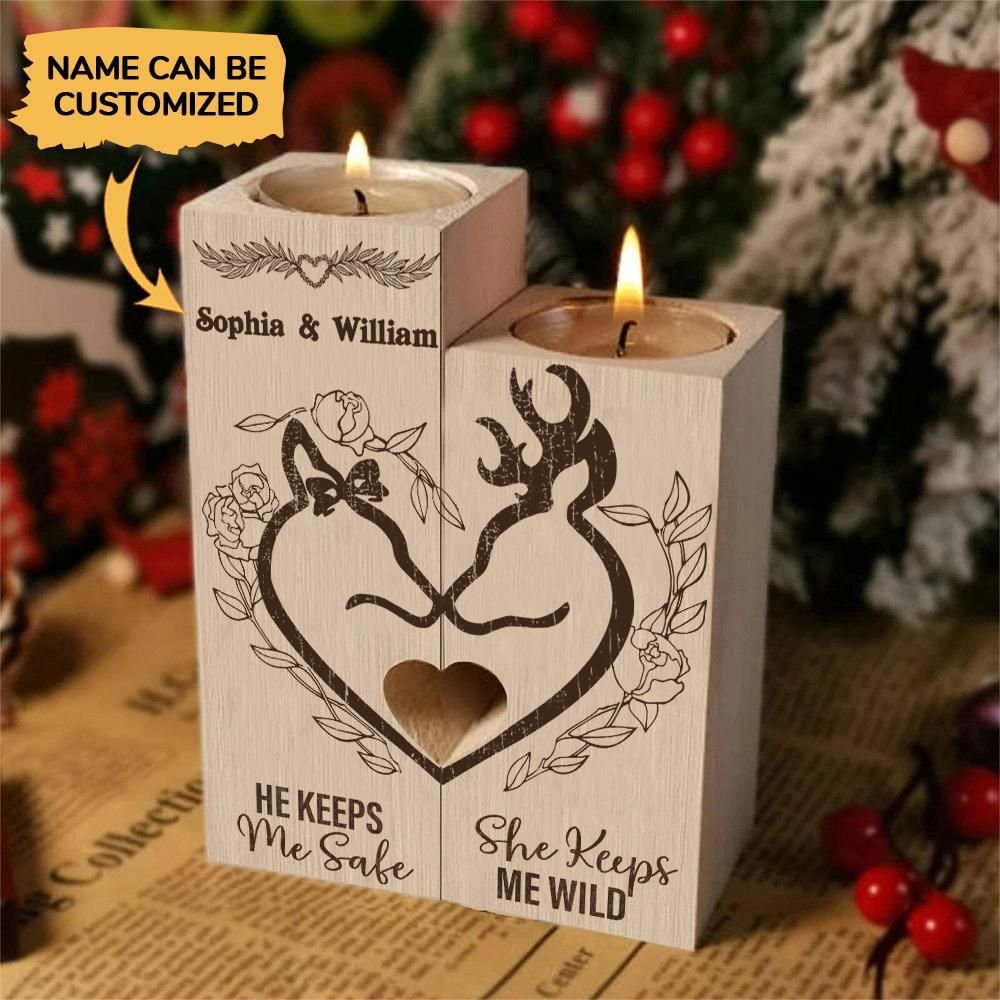 Personalized Deer Keeps Me Safe Candle Holders