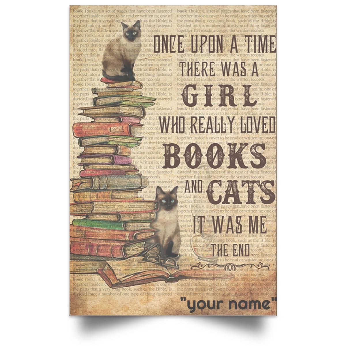 Personalized -Books And Cats Once Upon A TimeSatin Portrait Poster