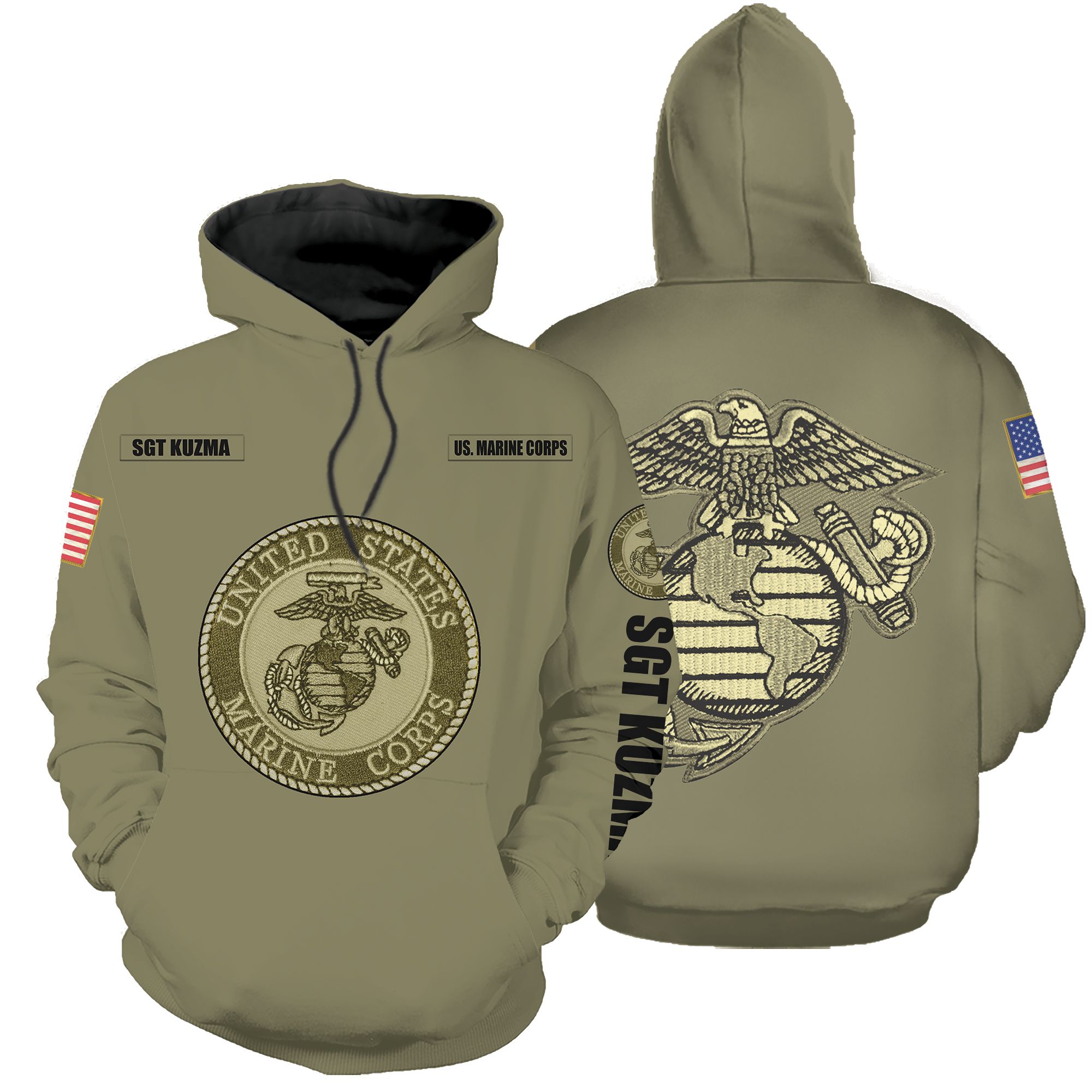 Personalized Us Marine Corps Olive Custom Name Hoodie 3D All Over Print PAN3HD0289