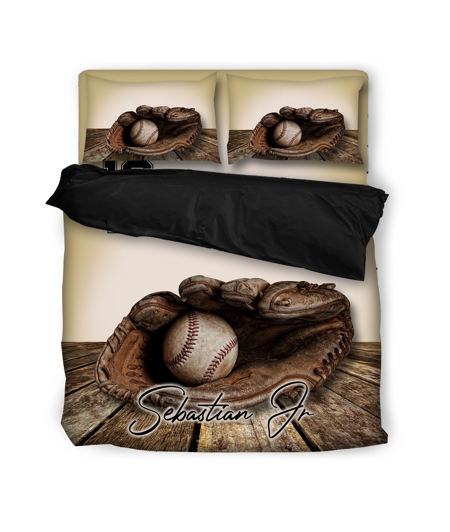 Personalized Vintage Baseball Glove And Ball Duvet Cover Bedding Set With Your Name PAN