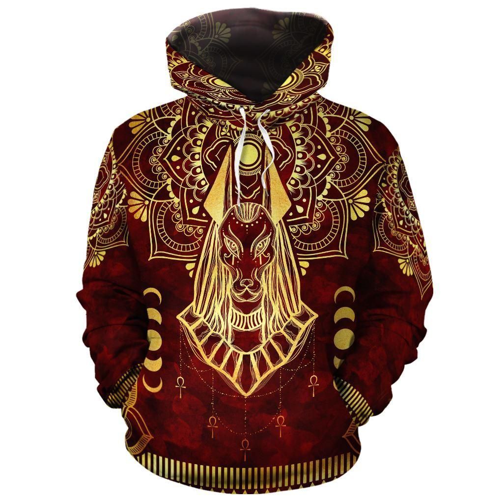 Anubis Pattern In Red All-Over Hoodie