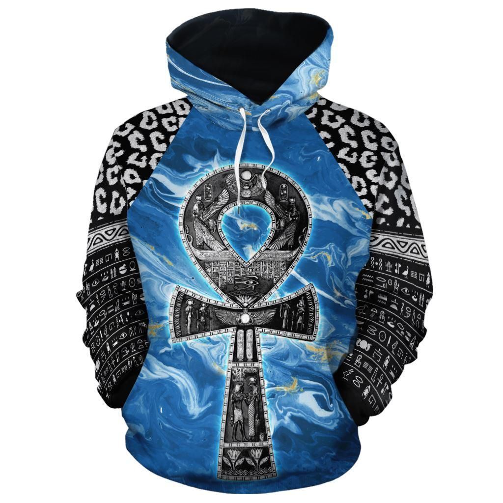 Ankh On Blue Marble All-over Hoodie