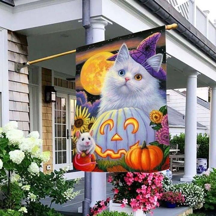 Cat Lover Pumpkin Halloween House Flag