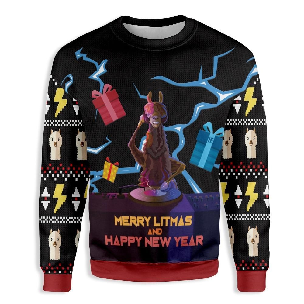 DJ Llama Happy Litmas Christmas EZ22 3110 All Over Print Sweatshirt