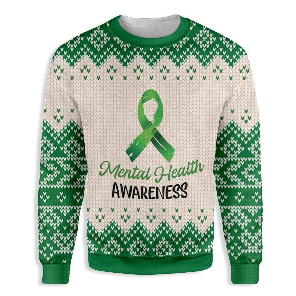 Green Ribbon Mental Health Awareness EZ23 2310 All Over Print Sweatshirt