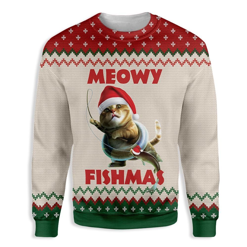 Cat Fishing Meowy Fishmas EZ25 2410 All Over Print Sweatshirt