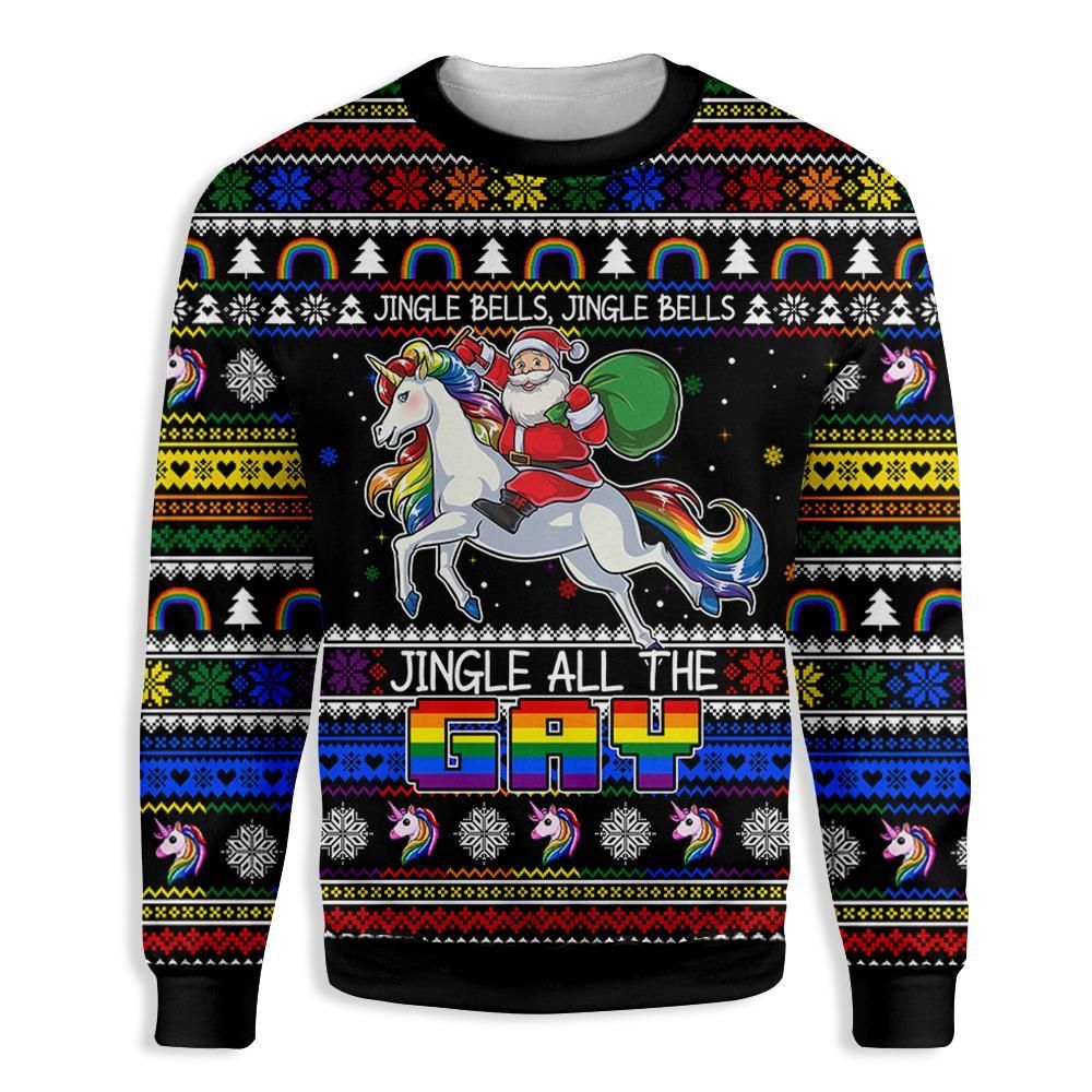 JINGLE ALL THE GAY CHRISTMAS SWEATER EZ15 2610 All Over Print Sweatshirt