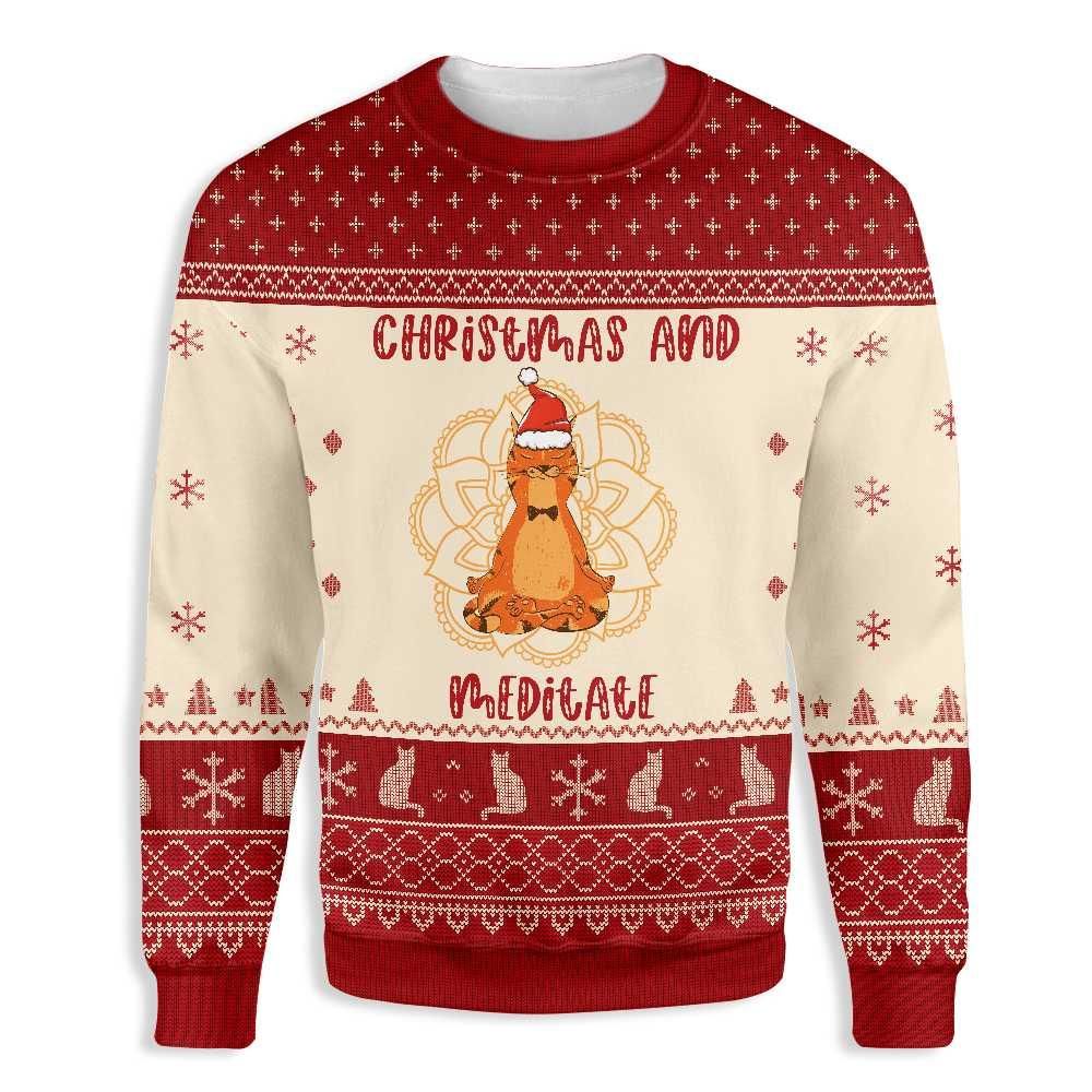 Cat Christmas And Meditate EZ25 1910 All Over Print Sweatshirt