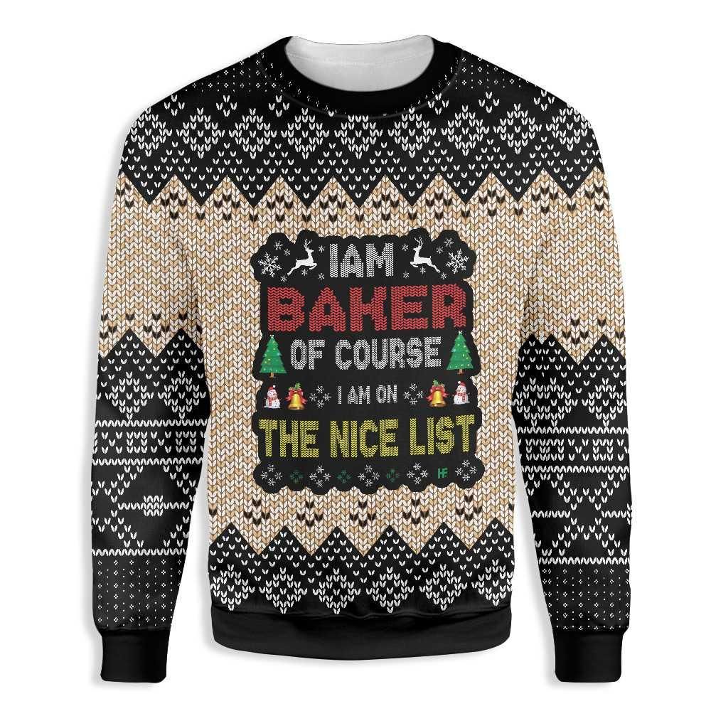 I am Baker of course I am on the nice list Christmas Baking All Over Print Wool Sweater PANWS0068
