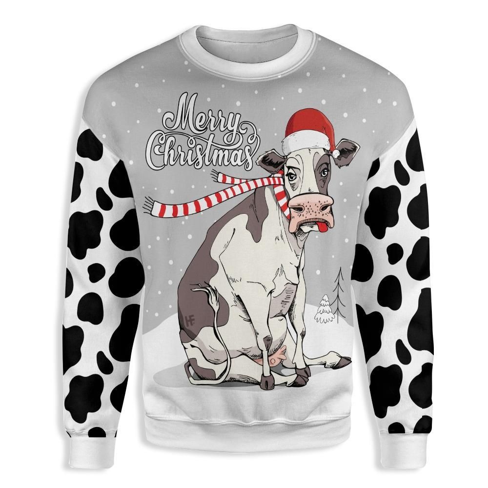 Merry Christmas Cow Farmer Ugly Christmas EZ20 3010 All Over Print Sweatshirt
