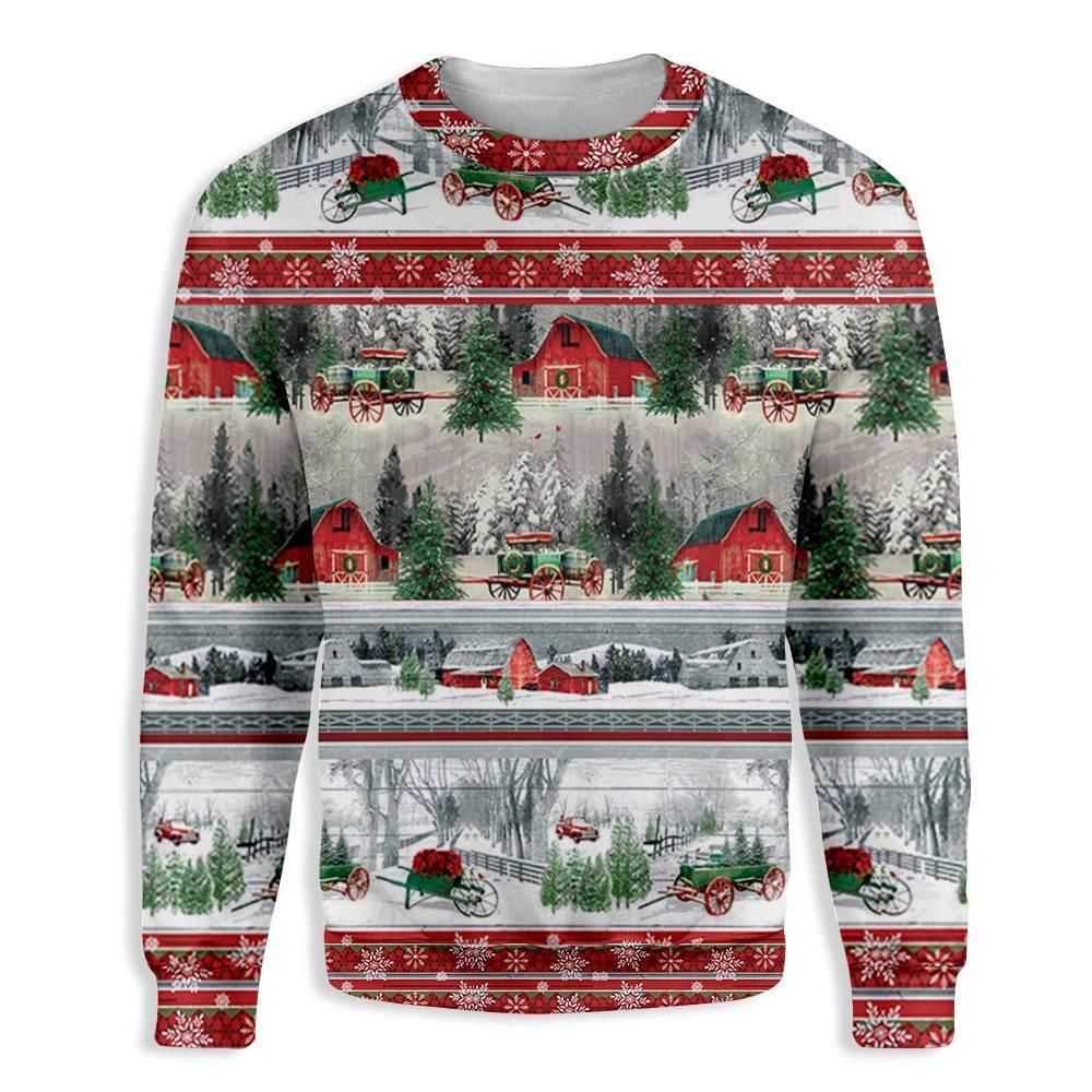 Barn Christmas Pattern Farmer EZ24 0411 All Over Print Sweatshirt