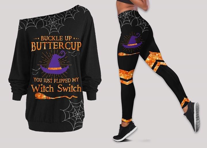 Witch Switch Halloween Cross Shoulder Dress And Legging Set PAN3DSET0250