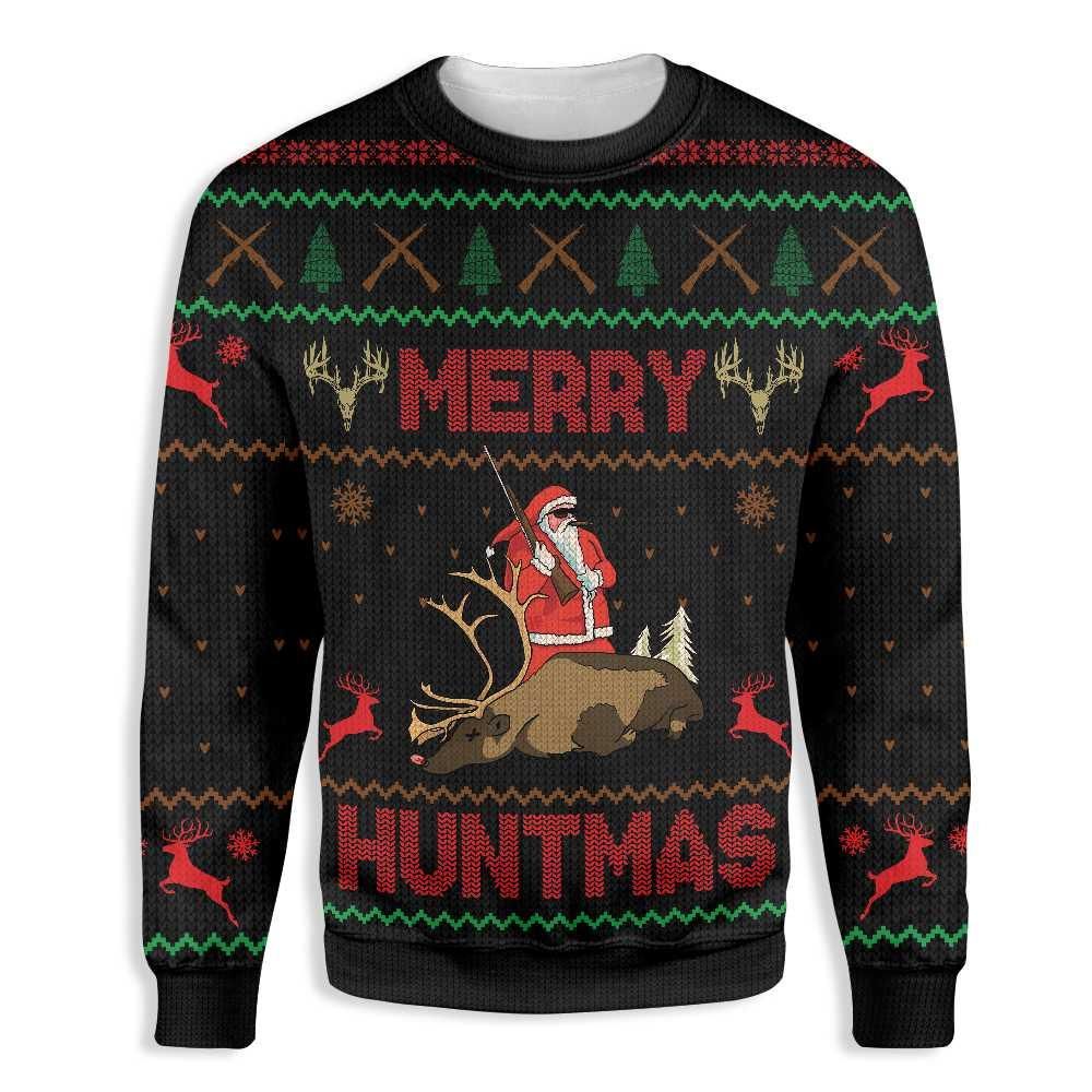 Merry Huntmas Santa Reindeer Hunting Christmas EZ26 2910 All Over Print Sweatshirt