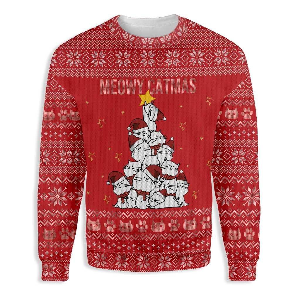 Meowy Catmas Christmas Tree Ugly Pattern EZ20 1910 All Over Print Sweatshirt