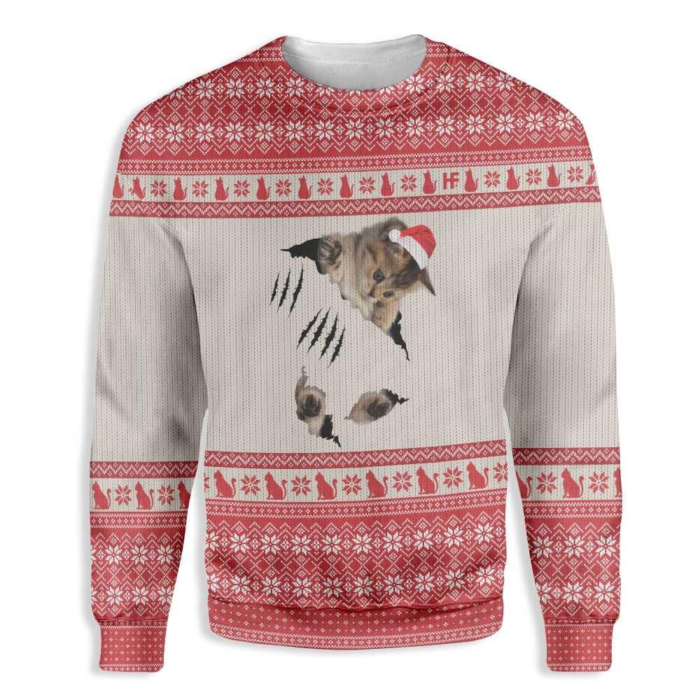 Ugly Christmas Cat Scratch EZ12 2810 All Over Print Sweatshirt