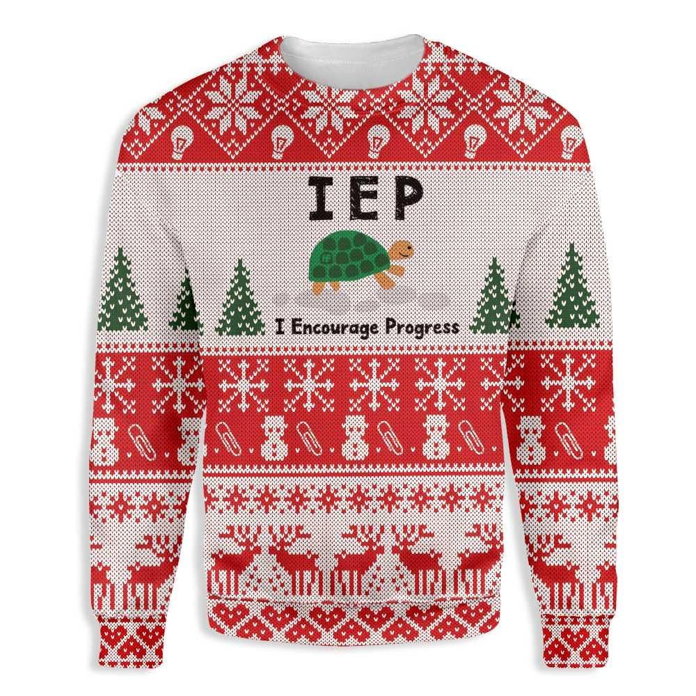 Ugly Christmas I Encourage Progress Teacher Turtle EZ12 1310 All Over Print Sweatshirt