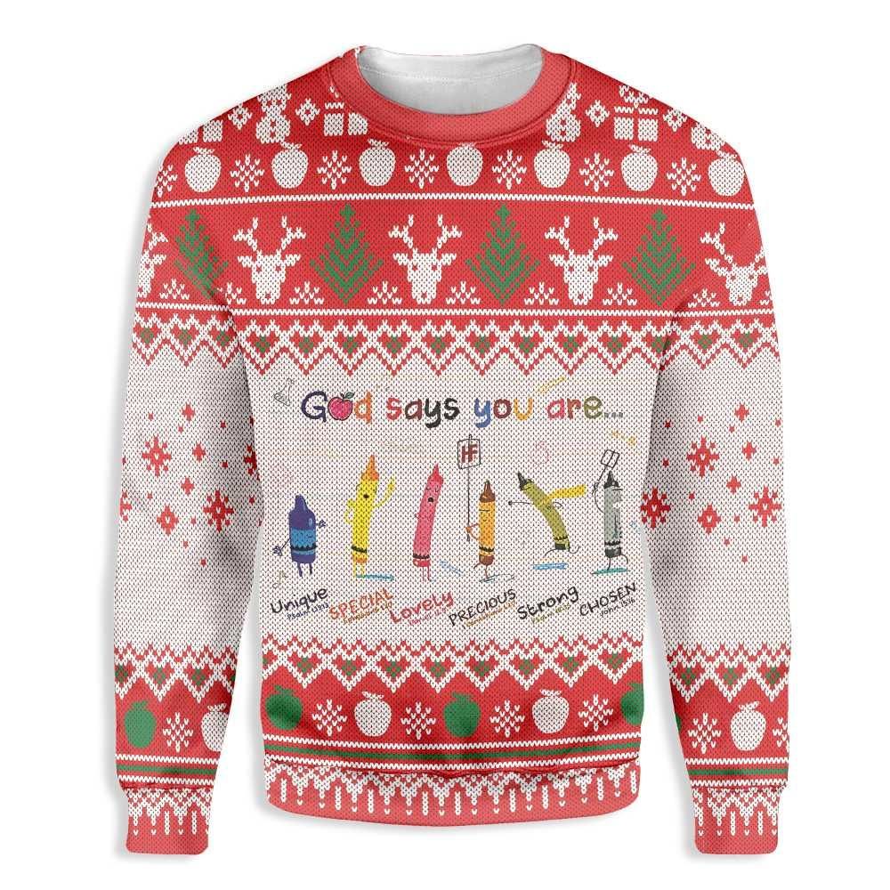 Ugly Christmas God Says You Are Awesome Teacher Crayons EZ12 1310 All Over Print Sweatshirt