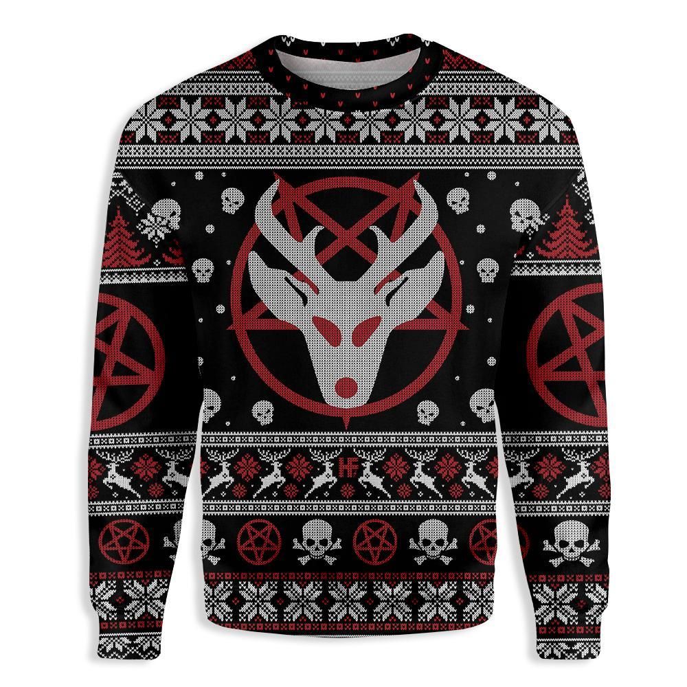 Pentagram Reindeer Ugly Christmas Witch Wicca EZ20 0810 All Over Print Sweatshirt