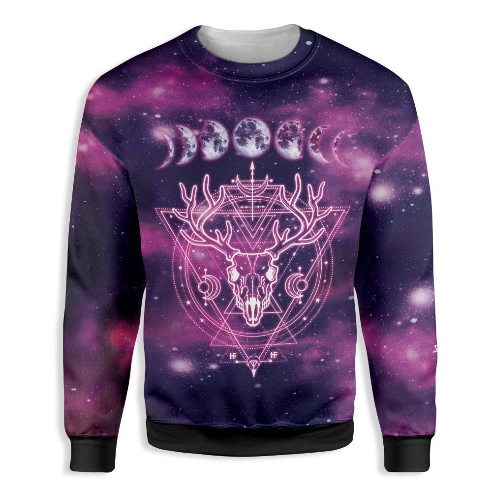 Horned Deer Moon Phase Galaxy Wicca EZ19 1610 All Over Print Sweatshirt