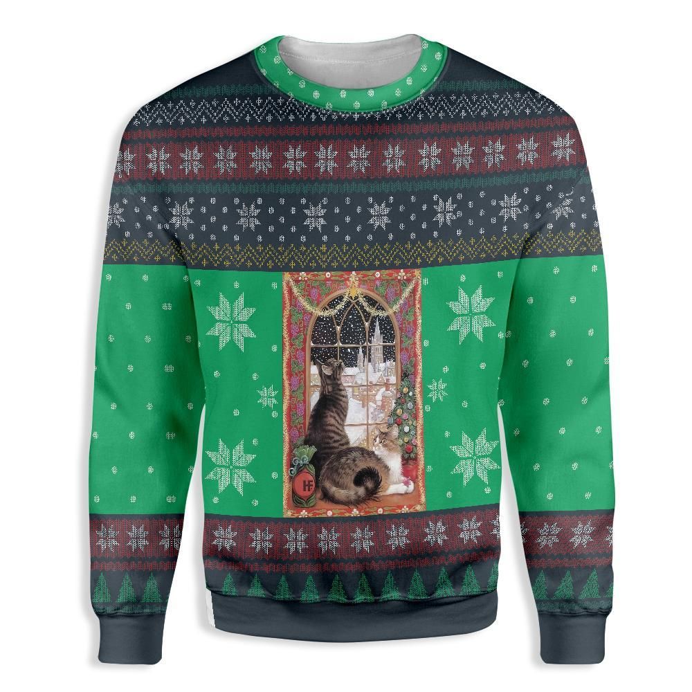 Cat Christmas Snow Window EZ25 0610 All Over Print Sweatshirt