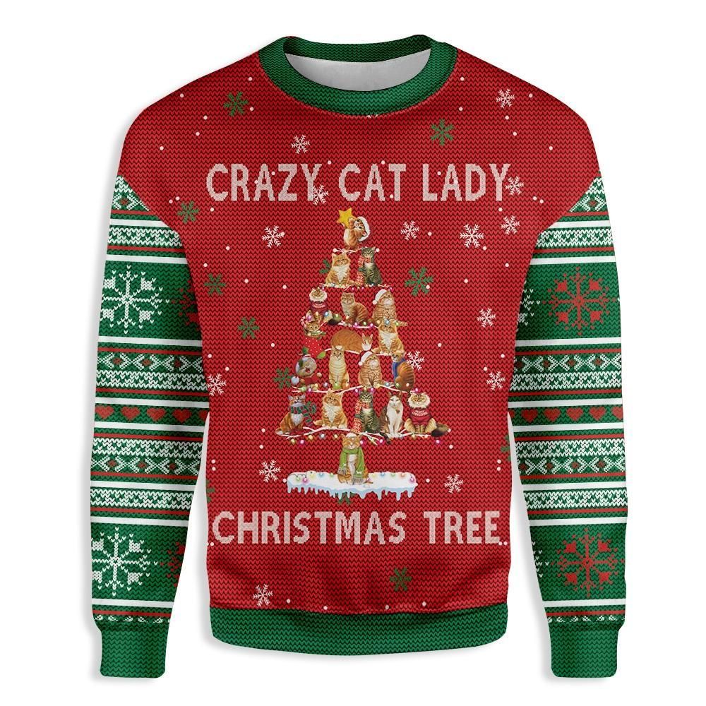 Crazy Cat Lady Christmas Tree EZ25 0710 All Over Print Sweatshirt