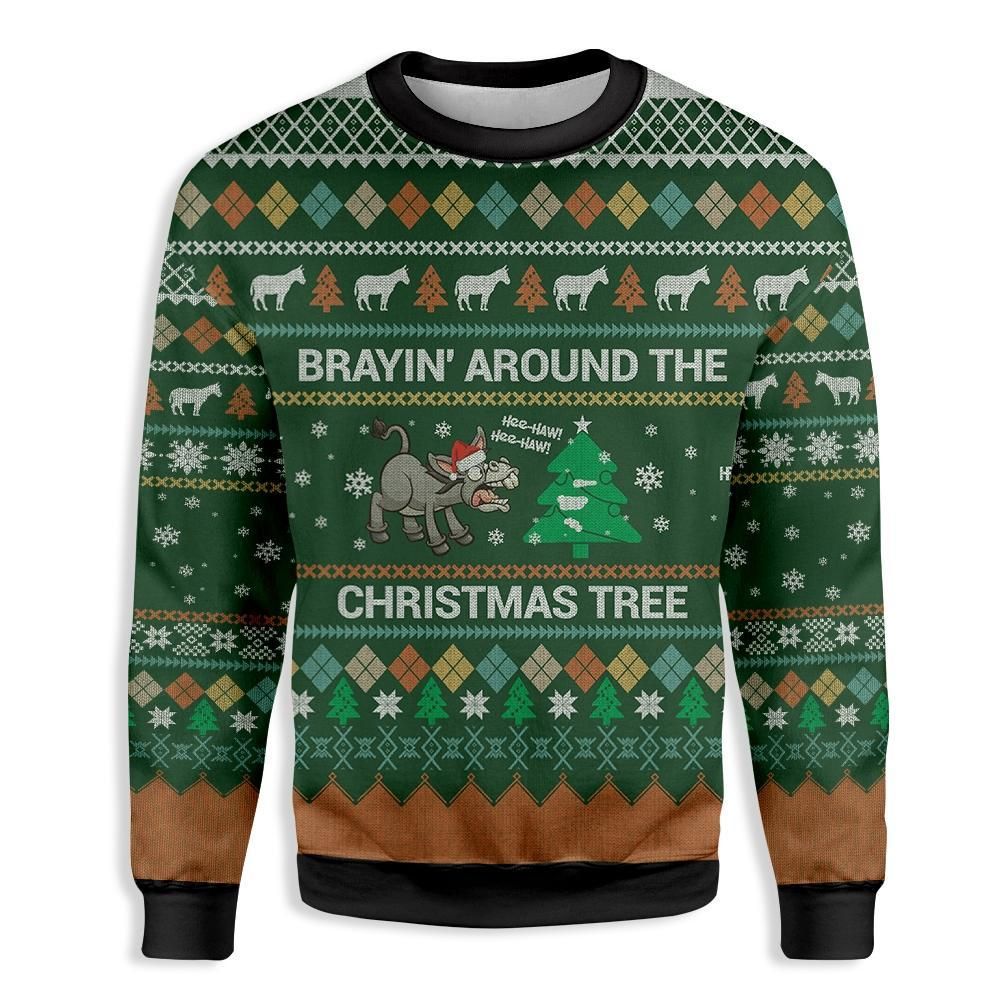 Donkey Brayin Around Christmas Tree Farmer EZ23 0610 All Over Print Sweatshirt