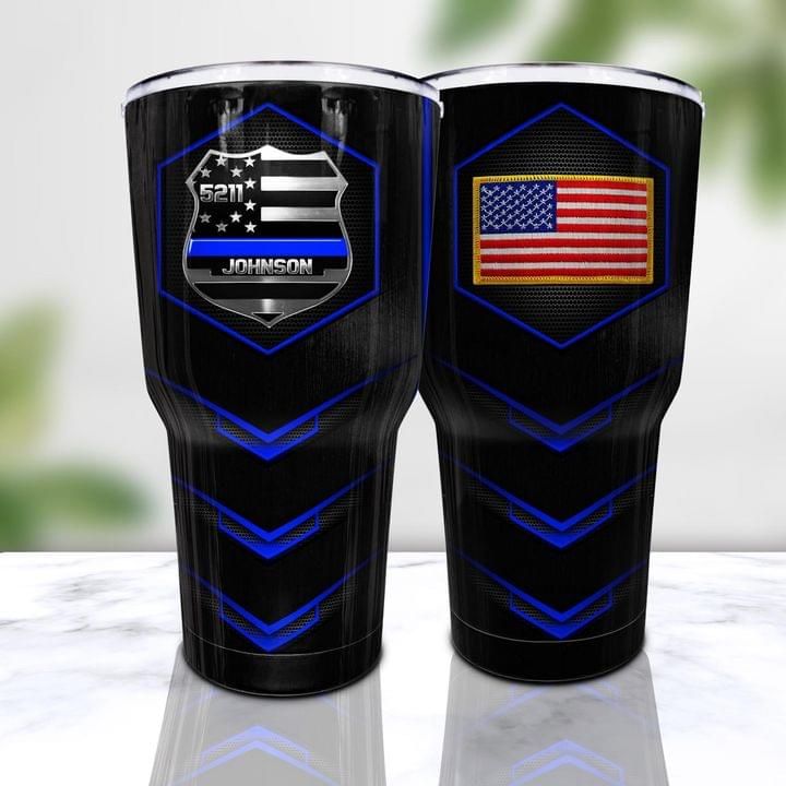 Personalized Police American Flag Tumbler