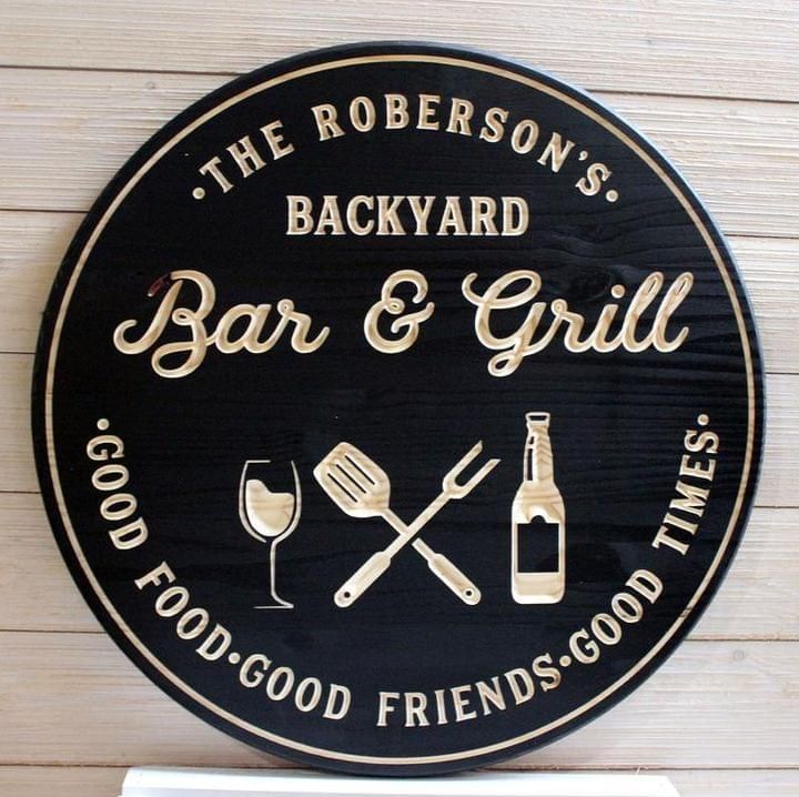 Personalized Wine Wood Circle Sign Bar And Grill
