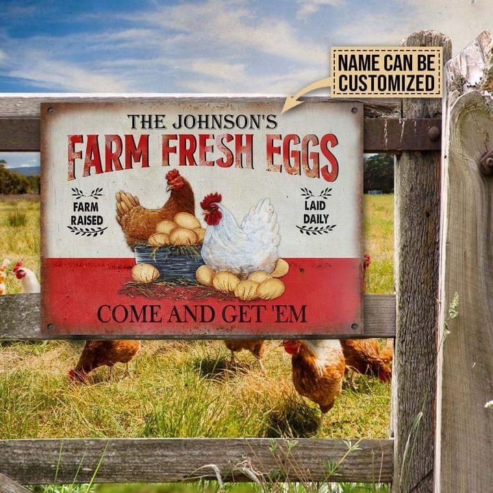 Personalized Chicken Farmer Metal Sign Farm Fresh Eggs
