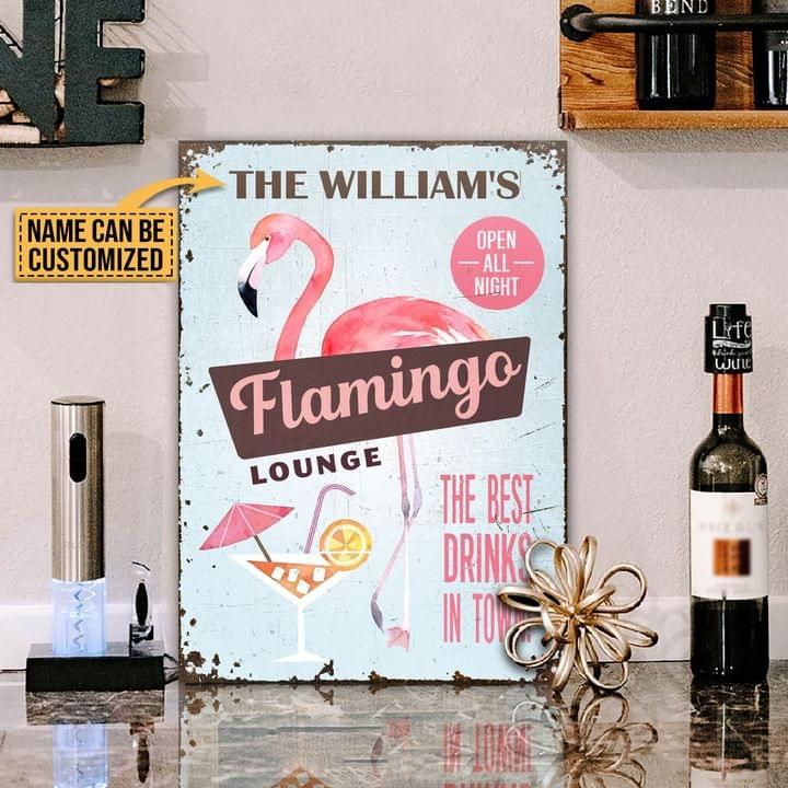 Personalized Flamingo Metal Sign Open All Night