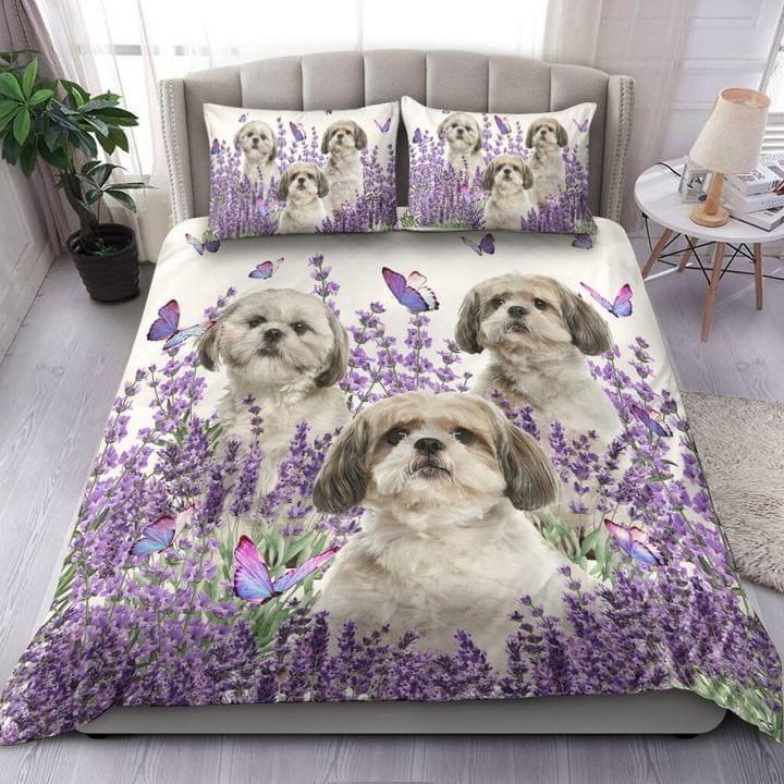 Shih Tzu Purple Lavender Butterfly Bedding Set
