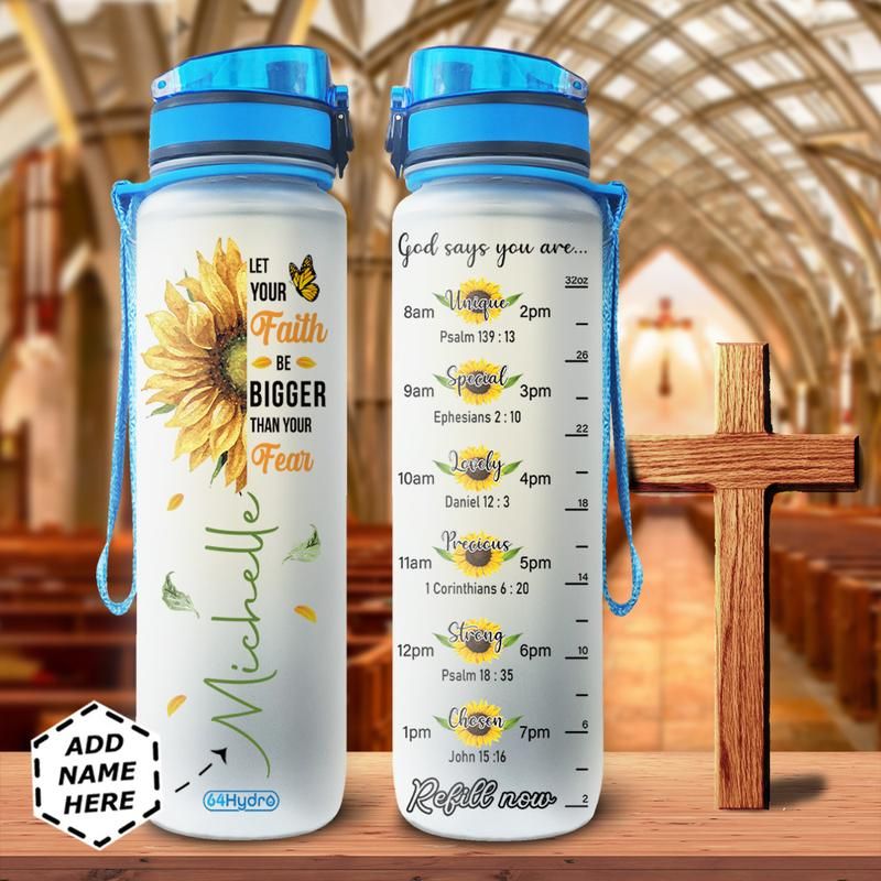 Personalized Sunflower Christian Water Bottle Let Your Faith Be Bigger