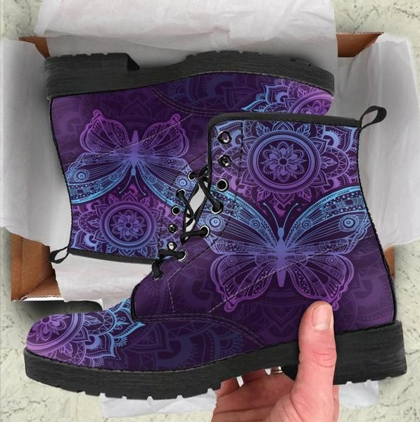 Purple Pattern Butterfly Floral Classic Boots