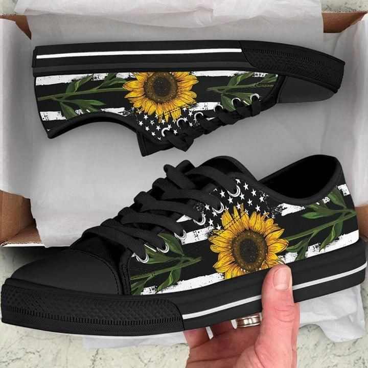 Sunflower Black & White American Flag Low Top Shoes
