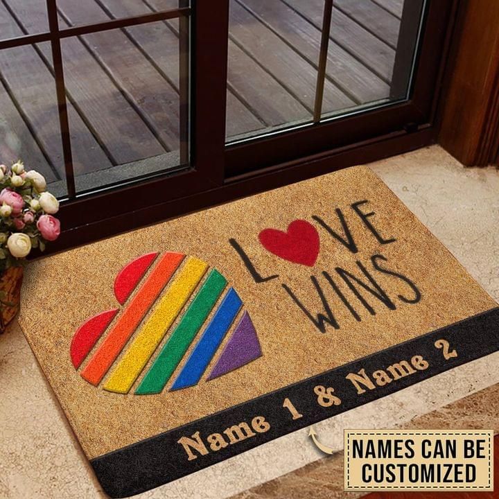 Personalized LGBT Heart Love Wins Door Mat