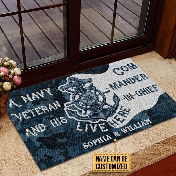 Personalized Gift For Couple Navy Veteran Door Mat A Navy Veteran And His Comander In Chief