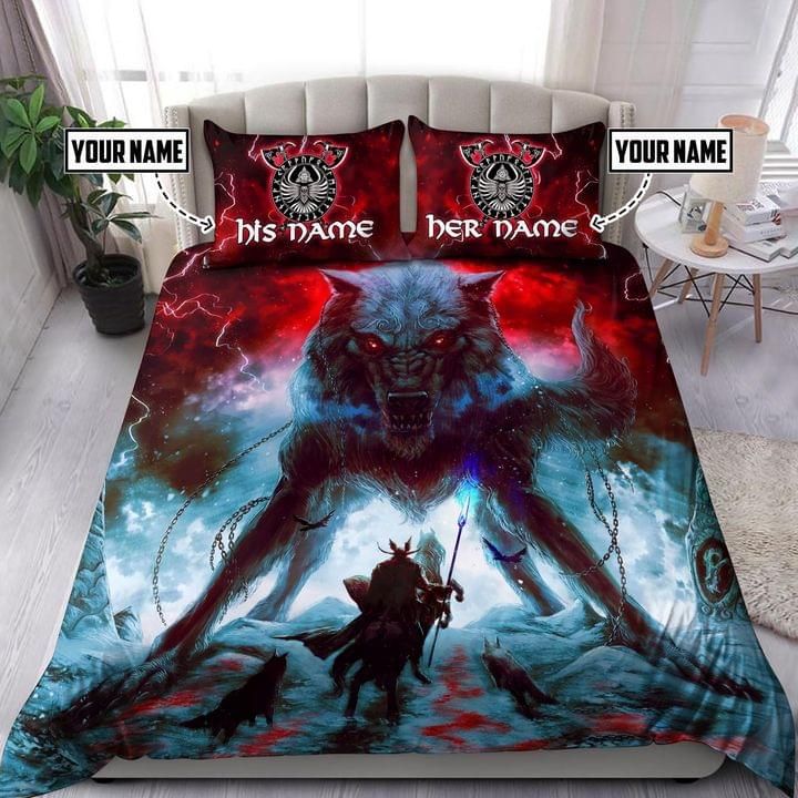 Personalized Gift For Couple Wolf Bedding Set Nordische Mythologie