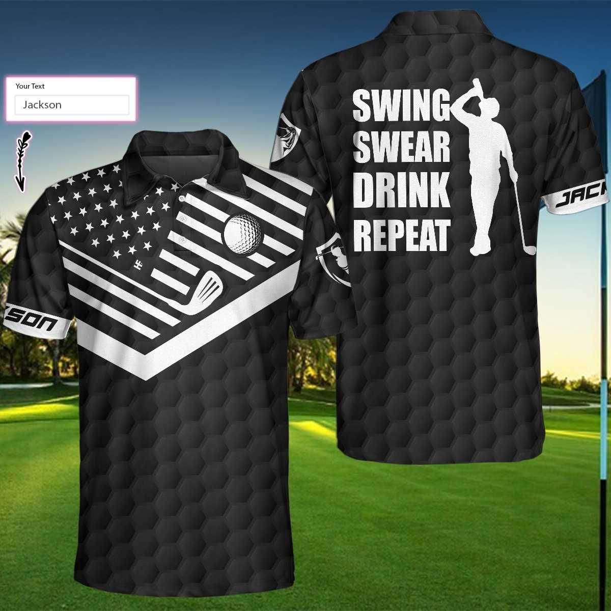 Personalized Golfing Polo Shirts Swing Swear Drink Repeat