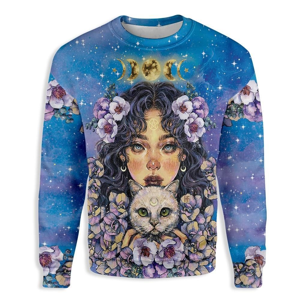 Curly Girl With Cat Wicca EZ19 1910 All Over Print Sweatshirt