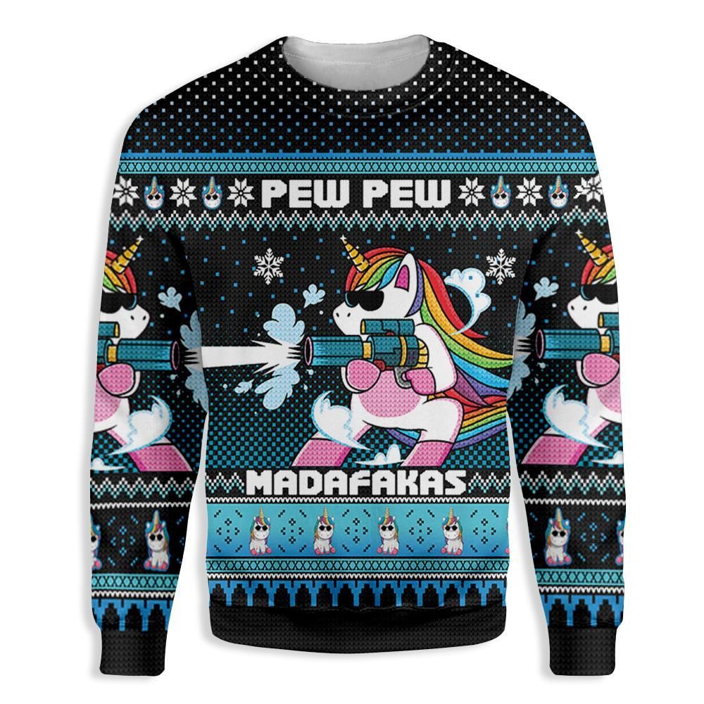 Pew Pew Madafakas Christmas Unicorn EZ05 2410 All Over Print Sweatshirt