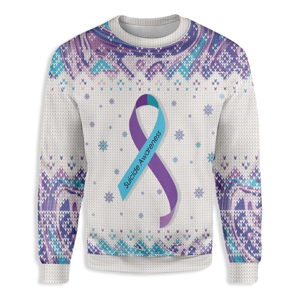 Teal And Purple Ribbon Suicide Prevention Awareness EZ23 2310 All Over Print Sweatshirt