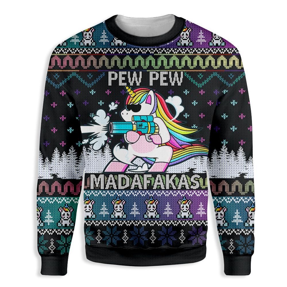 Rainbow Pew Pew Madafakas Christmas Unicorn Pride All Over Print Sweatshirt PANWS0044