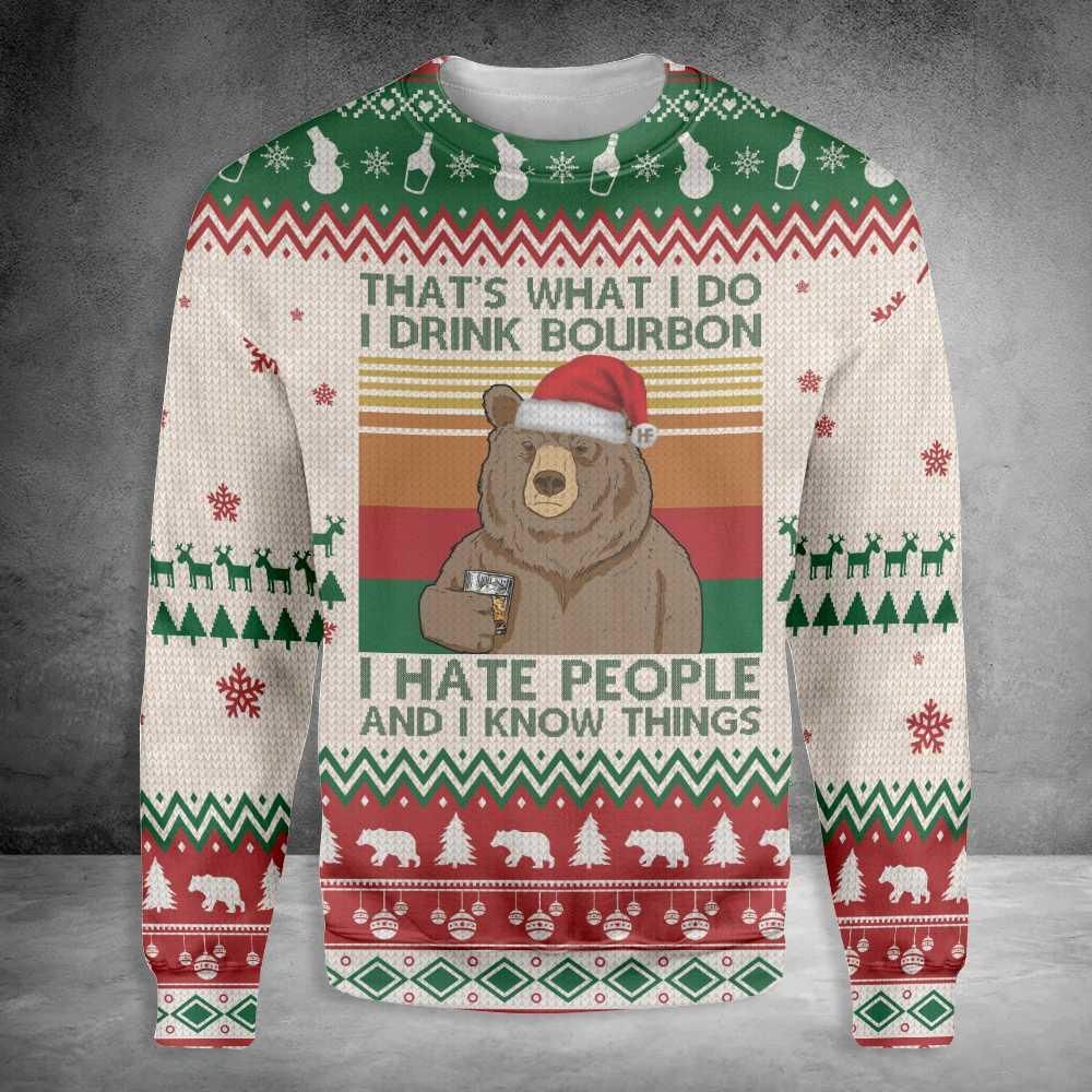 Ugly Christmas I Drink Bourbon Bear EZ12 0610 All Over Print Sweatshirt