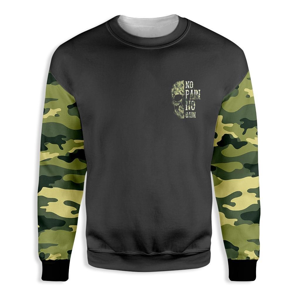 No Pain No Gain Skull With Camouflage Pattern All Over Print Sweatshirt