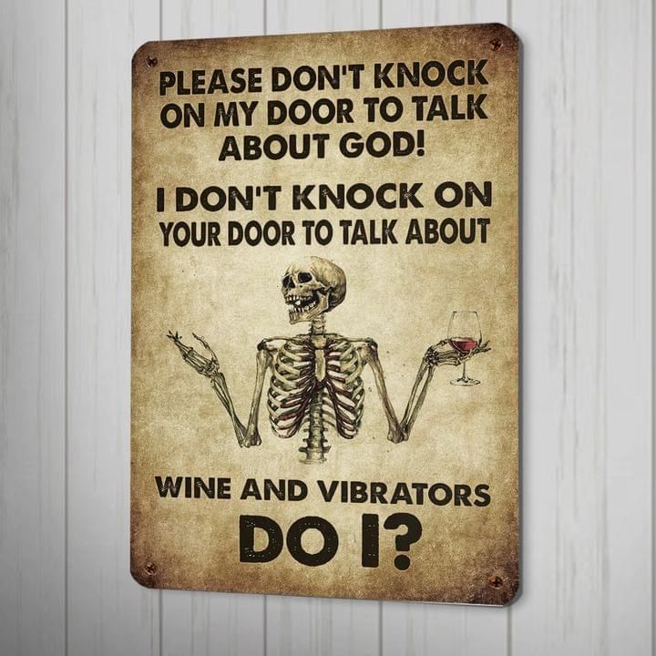 Skeleton Metal Sign Please Don't Knock On My Door