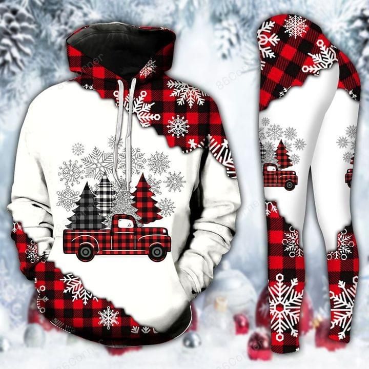 Red Truck In The Snow Christmas Hoodie And Leggings Set PAN3DSET0226