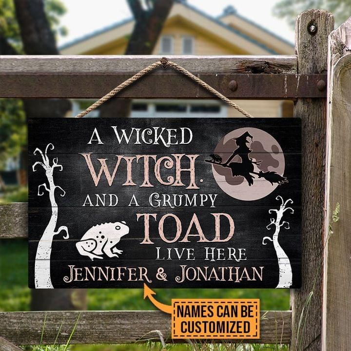 Personalized Wicked Witch And Grumpy Toad Halloween Metal Sign